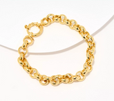 UltraFine 950 Silver 18K Gold Plated Rolo Italian Chain Bracelet, Size Large